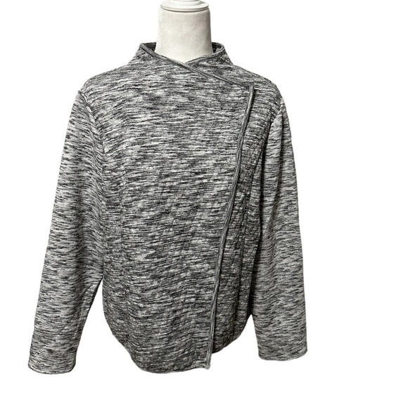 Anthropologie Sunday Quilted Knit Asymmetrical Black White Sweater Blazer L Boho - Picture 1 of 9